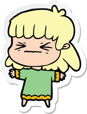 Bir insan tarafından çizilmiş bir karikatür kadının çıkartması.