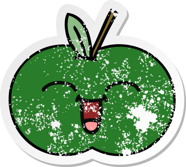 Bir insan tarafından çizilmiş tatlı, sulu bir elmanın sıkıntılı çıkartması.