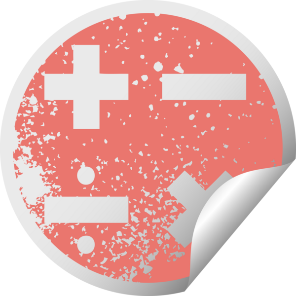 Bir insan tarafından çizilmiş matematiksel sembollerin çizilmiş dairesel soyma etiketi.