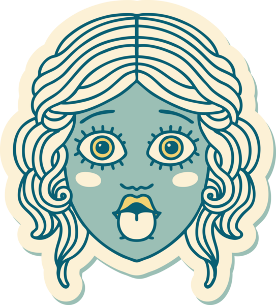 Geleneksel kadın yüzü stili bir dövme çıkartması bir insan tarafından çizilmiş bir dil.