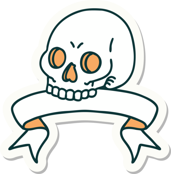 Bir insan tarafından çizilmiş kafatasının pankartıyla dövme stili etiketi