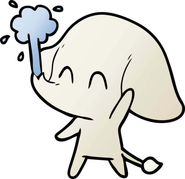 Bir insan tarafından çizilmiş su püskürten sevimli bir fil.