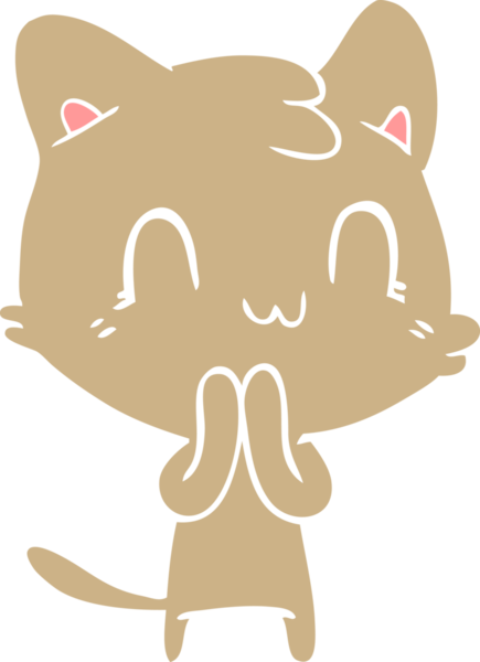 Bir insan tarafından çizilmiş düz renkli çizgi film mutlu kedi.