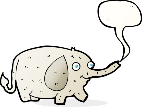 Bir insan tarafından çizilmiş konuşma balonu olan komik küçük bir fil.