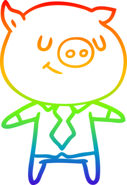 gökkuşağı gradyan çizimi mutlu çizgi film akıllı domuz bir insan tarafından çizilmiş