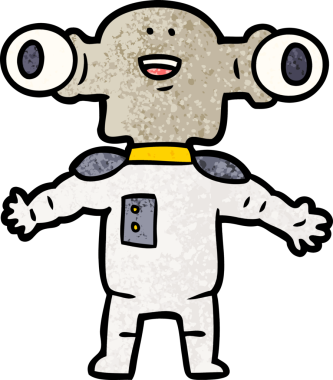 Bir insan tarafından çizilmiş dostane bir uzaylı çizgi filmi.