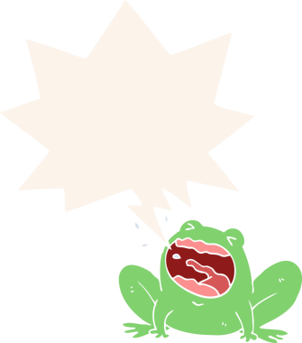 Bir insan tarafından çizilmiş, konuşma baloncuğuyla bağıran bir kurbağa.