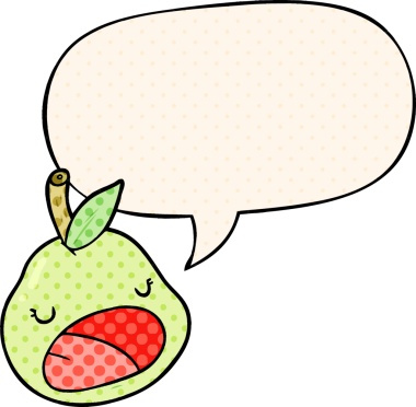 Bir insan tarafından çizilmiş çizgi roman tarzında konuşma baloncuğu olan şirin bir armut.