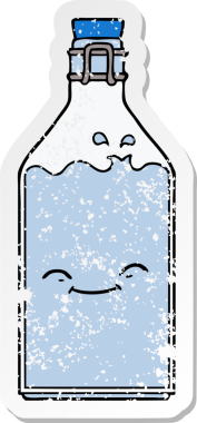 Bir insan tarafından çizilmiş eski bir su şişesinin sıkıntılı çıkartması.