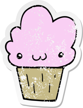 Bir insan tarafından çizilmiş karikatür kapkekinin sıkıntılı çıkartması.