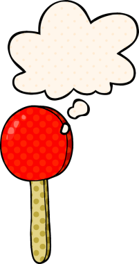 Çizgi roman tarzında bir insan tarafından çizilmiş düşünce balonlu çizgi film lolipopu.