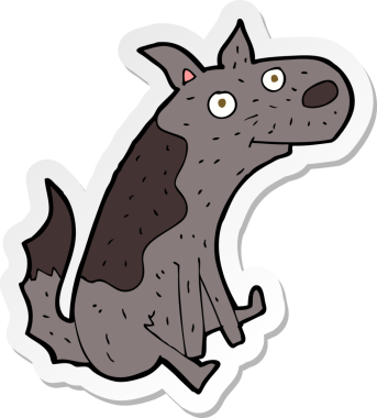 Bir insan tarafından çizilmiş, oturan bir köpeğin çıkartması.