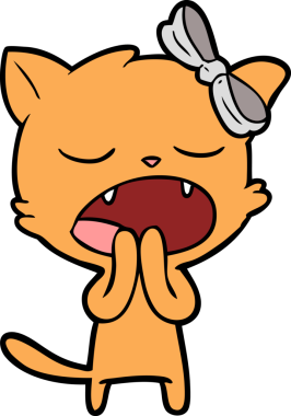 Bir insan tarafından çizilmiş esneyen kedi çizgi filmi.