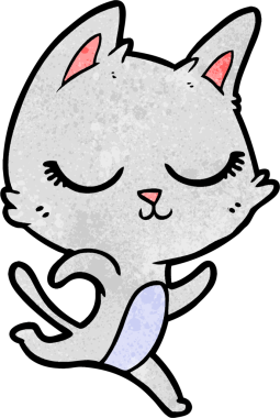 Bir insan tarafından çizilmiş sakin çizgi film kedisi.