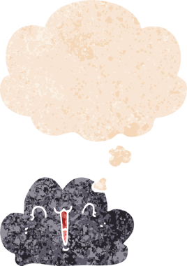 Düşünce baloncuğu ve grunge ile sevimli çizgi film bulutu bir insan tarafından çizilmiş sıkıntılı retro dokuma tarzı