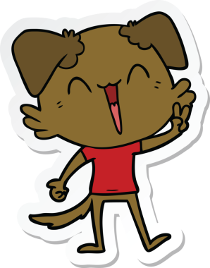 Bir insan tarafından çizilmiş mutlu bir köpek çizgi filminin çıkartması.