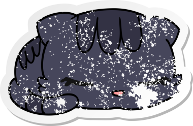 Kederli çıkartma çizimi, kawaii sevimli uyuyan kedi bir insan tarafından çizilmiş.