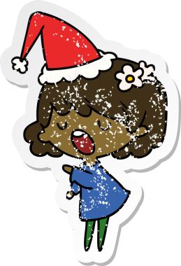 Bir insan tarafından çizilmiş Kawai kızının, sıkıntılı bir Noel çıkartması.