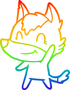 Gökkuşağı gradyan çizgisi. Bir insan tarafından çizilmiş dost bir kurt çizgi filmi.