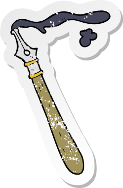 Bir insan tarafından çizilmiş eski moda bir dolmakalem çıkartması.