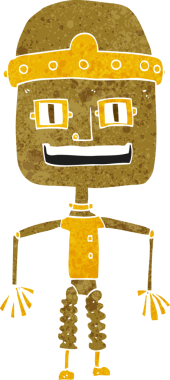 Bir insan tarafından çizilmiş komik çizgi film robotu