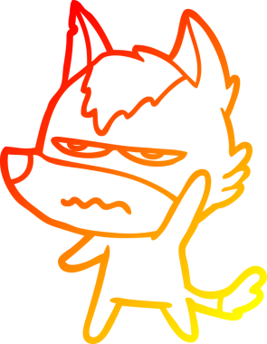 Bir insan tarafından çizilmiş kızgın bir kurdun sıcak çizgi çizimi.