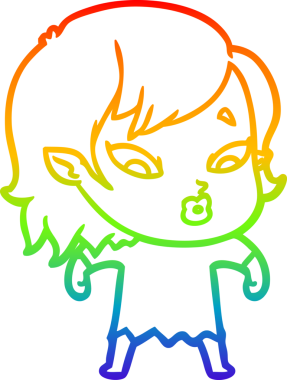 Gökkuşağı gradyan çizgisi. Bir insan tarafından çizilmiş şirin bir vampir kız çizgi filmi.