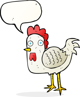 Bir insan tarafından çizilmiş konuşma balonlu çizgi film tavuğu