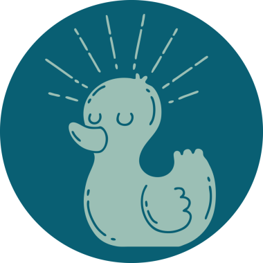 Bir insan tarafından çizilen dövme stili plastik ördeğin simgesi.