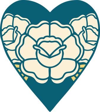 Bir insan tarafından çizilmiş kalp ve çiçeklerin ikonik dövme şekli