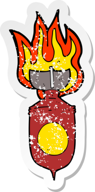 Bir insan tarafından çizilen yanan bir çizgi filmin gerilimli çıkartması.