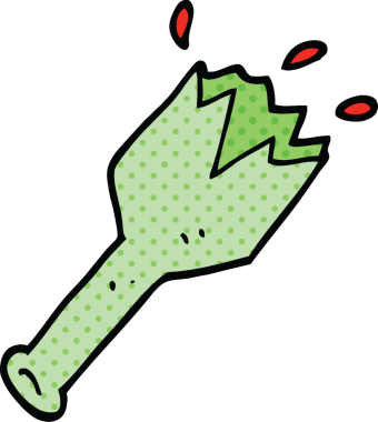 Bir insan tarafından çizilmiş kırık cam şişe.