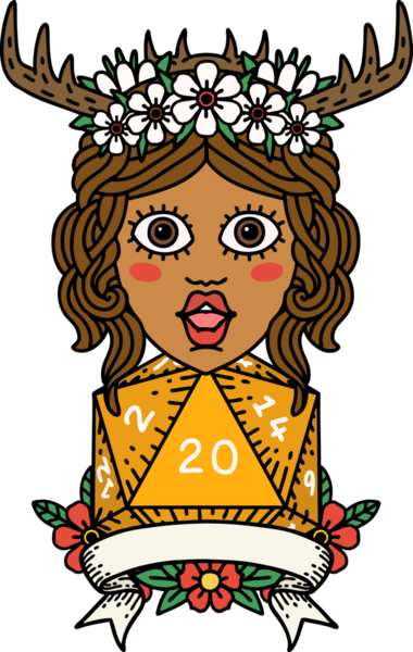 Retro Dövme Tarzı İnsan Druid Bir insan tarafından çizilmiş doğal 20 rulo ile