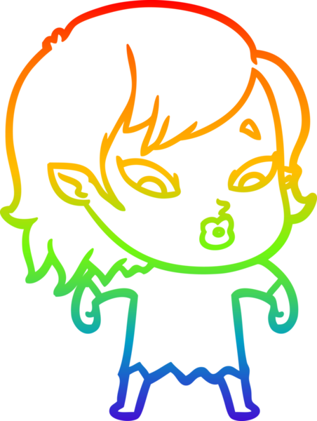 Gökkuşağı gradyan çizgisi. Bir insan tarafından çizilmiş şirin bir vampir kız çizgi filmi.