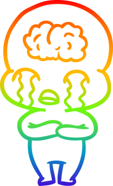 Gökkuşağı gradyan çizgi çizimi bir insan tarafından çizilmiş büyük beyin uzaylısının ağlaması