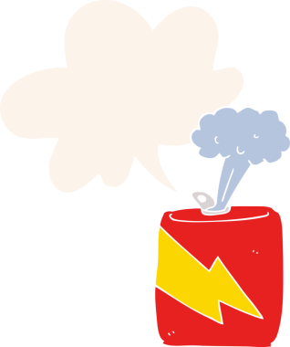 bir insan tarafından çizilmiş, konuşma baloncuklu karikatür soda kutusu.