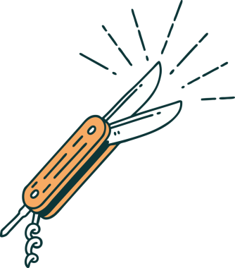 Bir insan tarafından çizilmiş geleneksel dövme katlama bıçağının çizimi