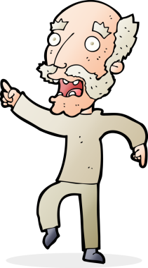 Çizgi film bir insan tarafından çizilmiş korkmuş yaşlı bir adam.