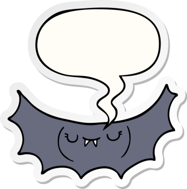 Bir insan tarafından çizilmiş konuşma balonu çıkartmalı vampir yarasa çizgi filmi.