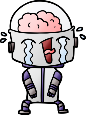 Bir insan tarafından çizilmiş ağlayan robot çizgi film.