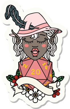 Bir insan tarafından çizilmiş doğal yirmilik bir elf ozan karakterinin çıkartması.