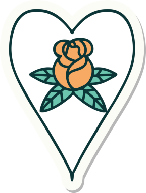 Geleneksel kalp stili dövme çıkartması ve bir insan tarafından çizilmiş çiçekler.