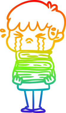 Gökkuşağı gradyan çizimi bir insan tarafından çizilmiş ağlayan bir çizgi çocuk çizimi