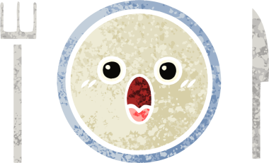 Bir insan tarafından çizilmiş yemek tabağının retro çizim tarzı karikatürü.