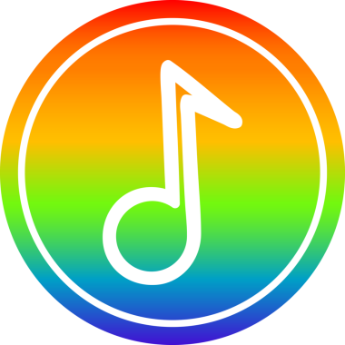 bir insan tarafından çizilmiş gökkuşağı gradyanı olan dairesel müzik simgesi