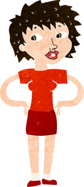 Bir insan tarafından çizilmiş kalçaları olan çizgi film kadını.