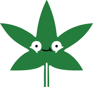 Bir insan tarafından çizilmiş marihuana yaprağının düz renkli retro karikatürü
