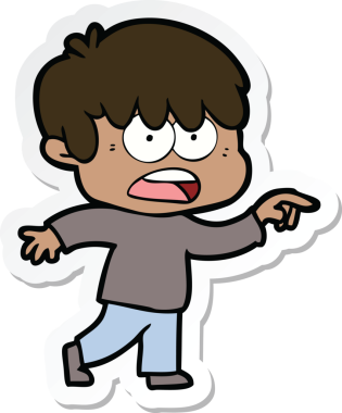 Bir insan tarafından çizilmiş endişeli bir çizgi film çocuğunun çıkartması.