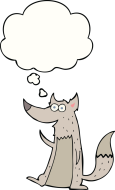 Bir insan tarafından çizilmiş düşünce balonlu bir kurt.