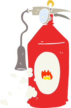 Bir insan tarafından çizilmiş yangın söndürücünün düz renk çizimi